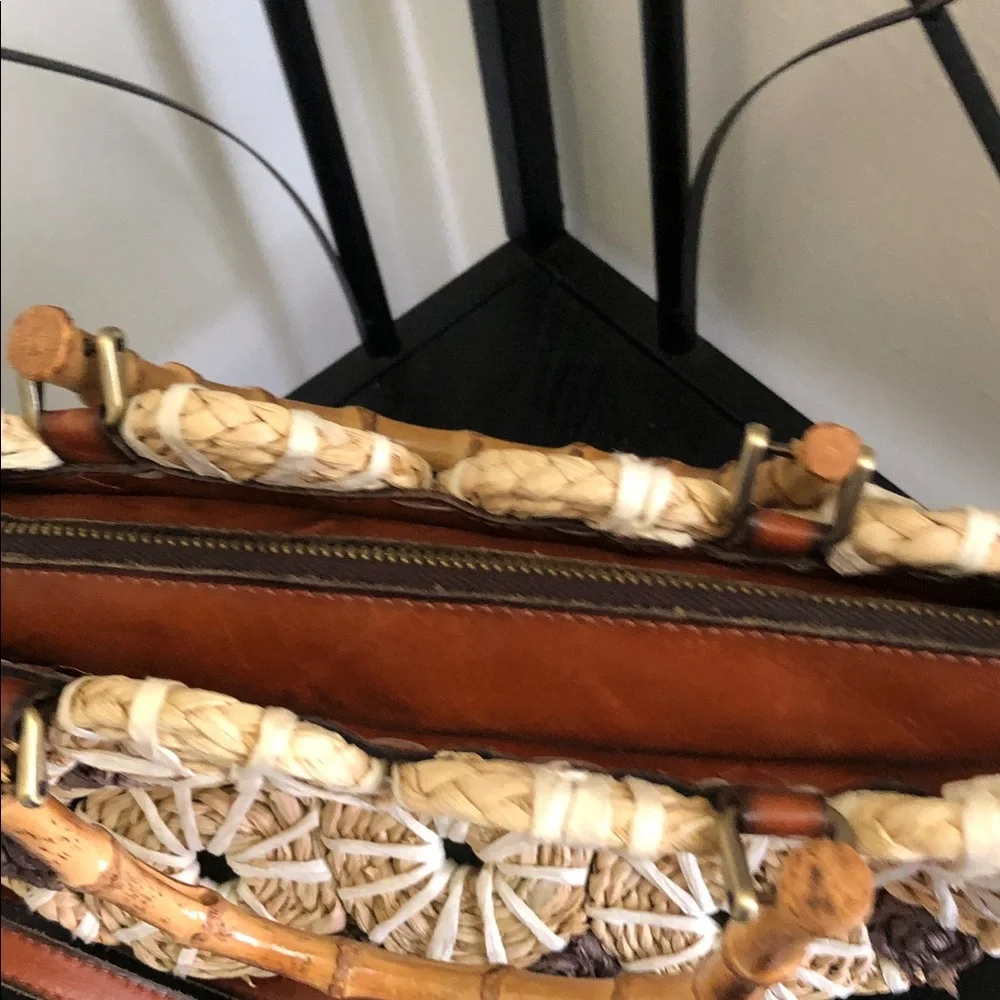 Patricia Nash rare Y2k palmarola satchel Woven Straw bamboo  - Cream & Brown